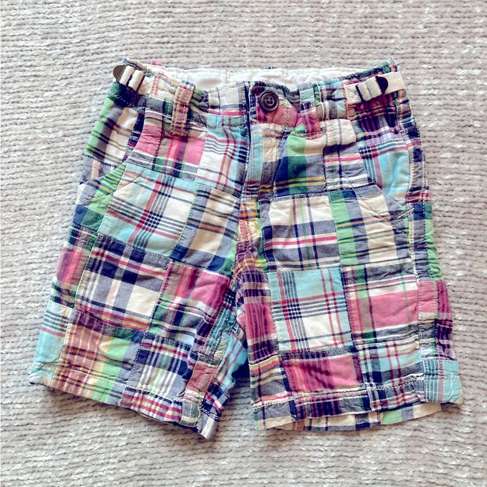 GAP‎ Boys Madras Patchwork Shorts Size 4 Plaid Preppy Cotton Adjustable